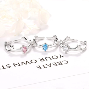 S925 Sterlingsilber Geweih Ring Für Damen Verstellbar Rentierhorn Birnenschliff Zirkonia Wald Stil Schmuck Geschenk
