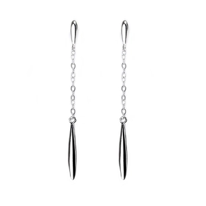 Elegant S925 sterling silver long tassel drop earrings with geometric teardrop design
