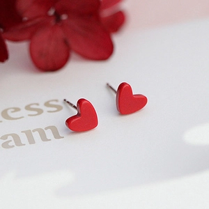 Minimalist Red Heart Stud Earrings With 925 Sterling Silver Earring Post Sweet Tiny Gold Plated Enamel Jewelry For Women Valentine Gift Fashion Accessory