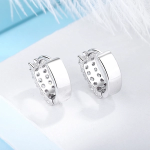 Elegant S925 sterling silver huggie earrings with double row sparkling zircons