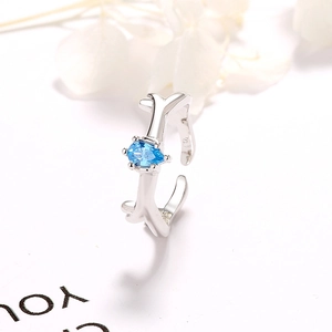 Verstellbarer S925 Sterlingsilber Rentier-Geweihring mit blauem Tropfen-Edelstein