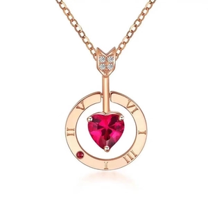 Collier Cupidon en argent S925 or rose avec pendentif cœur rouge et chiffres romains