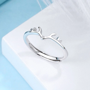 Elegante anello regolabile in argento sterling S925 a corna di cervo con zircone