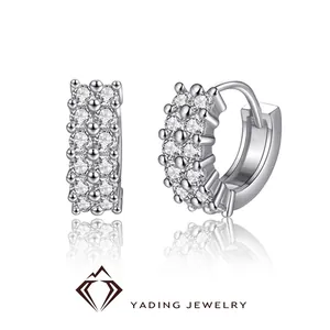 Elegant S925 sterling silver hoop earrings with double row sparkling zircon stones
