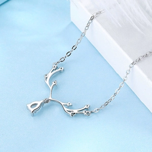 Élégant collier en argent sterling S925 bois d'élan avec pendentif en cristal de taille poire