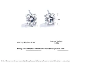 Detailed specs of S925 silver stud earrings with 4.8mm clear cubic zirconia stones