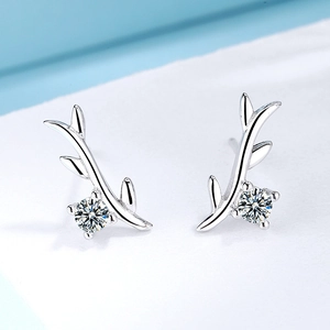 S925 Sterling Silver Twig Antler Stud Earrings For Women With Zirconia Minimalist Delicate Botanical Earrings Jewelry Gift