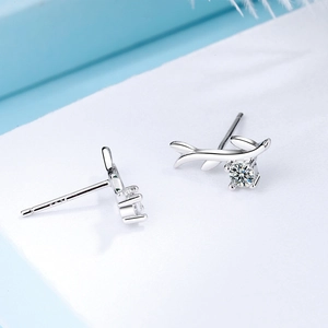 Elegant S925 sterling silver branch earrings with sparkling round zirconia stones