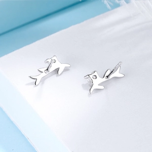 Cute S925 sterling silver dolphin stud earrings with a high-polished finish for women