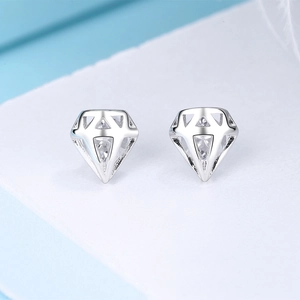 925 Sterlingsilber Ohrstecker Geometrische Diamantform Hohl-Design Eingelegter Zirkonia Minimalistischer Schmuck Für Damen
