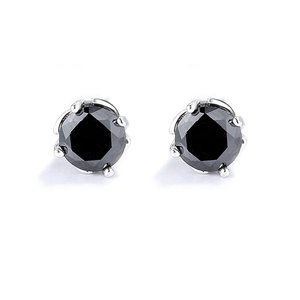 Classic S925 sterling silver stud earrings featuring round black cubic zirconia in 6-prong setting