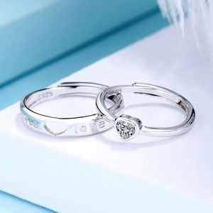 Bagues de couple en argent S925 avec gravure endless love et pierres de zircon cœur