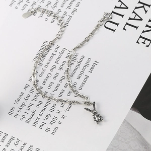 Bracelet Lapin Mécanique en Argent Sterling 925 Rétro Vintage Hip Hop Chic Pendentif Animal Chaîne à Maillons Réglable Bijoux pour Femmes