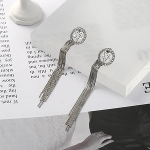 Elegant S925 sterling silver hexagram tassel earrings with sparkling zircon dangles