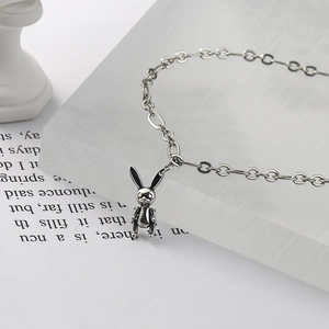 Bracelet en argent sterling S925 avec pendentif lapin mécanique et chaîne style punk rétro