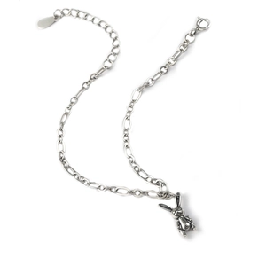 Bracelet vintage en argent sterling S925 avec lapin mécanique et chaîne trombone réglable