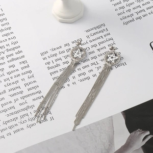 Elegant S925 sterling silver long tassel earrings with star pendant on text background