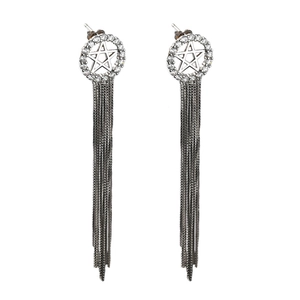 Elegant S925 sterling silver long tassel earrings with sparkling star stud and chains