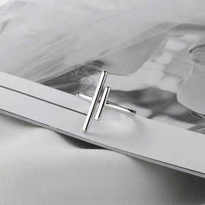 S925 Sterling Silver Hollow Geometric Open Ring Minimalist Double Bar Cross Finger Ring For Women Retro Fashion Jewelry Gift