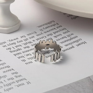 Retro irregular S925 sterling silver open ring with vintage geometric jagged design