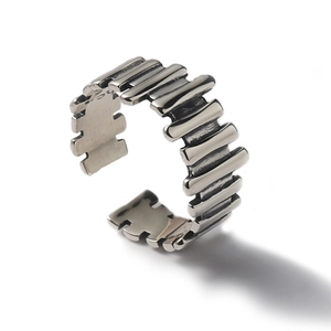 Vintage irregular s925 silver open ring with industrial ribbed texture design