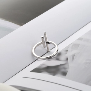 Minimalist S925 sterling silver open ring featuring a dual parallel bar geometric design