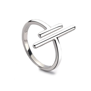 Minimalist S925 sterling silver vintage hollow ring with double parallel bars design