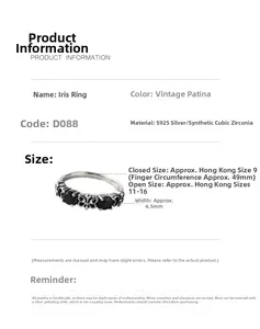 Detailed size chart for vintage S925 sterling silver fleur-de-lis ring with zirconia