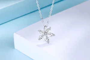 Détail du collier en argent S925 avec pendentif feuille d'érable et pierres zircon