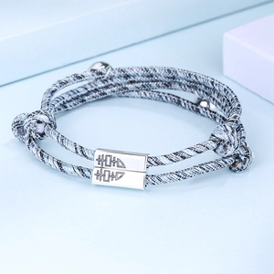 Pulseras de pareja tejidas en plata de ley S925 con cierre magnético minimalista