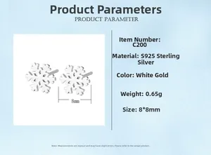 Spécifications détaillées des boucles d'oreilles flocon en argent S925 avec finition or blanc