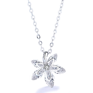 Élégant collier en argent S925 avec pendentif fleur à six pétales serti de zircons marquise
