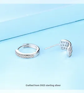 Detailed view of S925 sterling silver earrings with micro-pave rectangular zircons