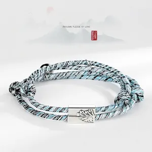 S925 Sterling Silver Couple Magnetic Bracelets Hand Woven Rope Mountain Sea Wave Adjustable Relationship Jewelry Lovers