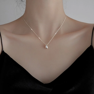 Collier Pendentif Goutte d'eau en Argent Sterling 925 Minimaliste pour Femmes Poli Charm Chaîne Maillons Bijoux de Mode Cadeau