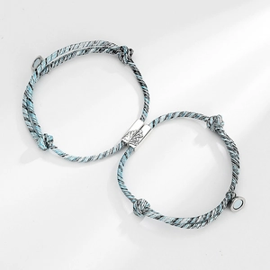 S925 silver magnetic couple bracelets with braided cords and engraved mountain sea charms