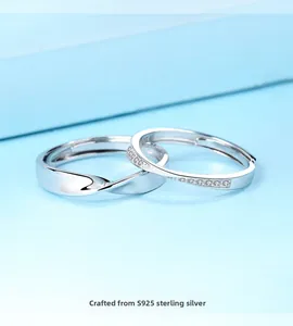 Macro detail of S925 sterling silver Mobius rings with fine diamond micro-inlay