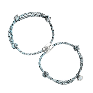 S925 silver magnetic couple braided bracelets with mountain and sea engraved charms