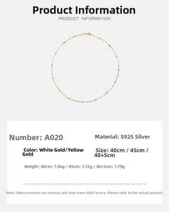 Detail of S925 sterling silver beaded choker necklace showing technical specifications