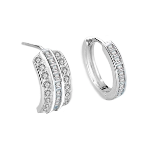 Sparkling S925 sterling silver asymmetrical earrings with brilliant cubic zirconia stones