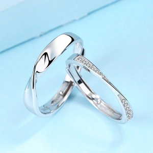 925 Sterling Silver Mobius Couple Rings Adjustable Minimalist Smooth Men Band And Inlaid Zirconia Women Ring Jewelry