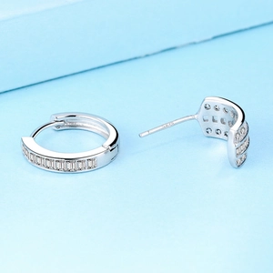 Elegant S925 sterling silver asymmetrical earrings with pave-set cubic zirconia diamonds