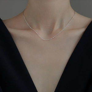 925 Sterling Silver Satellite Chain Necklace For Women Dainty Round Bead Choker Necklace Minimalist Gold Silver Plated Jewelry Gift