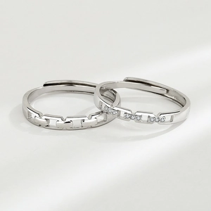 Minimalist sterling silver interlocking chain rings with pavé cubic zirconia accents