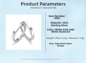 Detailed specs of S925 sterling silver adjustable heart rings with white diamonds