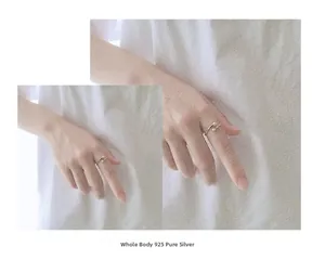 Close-up of S925 sterling silver beaded open ring worn on a finger for minimalist style