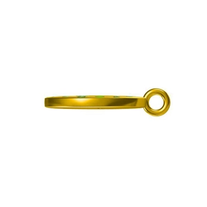 Vue latérale d'un pendentif rond en or avec pierre précieuse verte et bélière