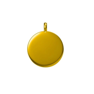Pendentif rond en métal doré poli avec boucle de suspension cylindrique sur fond blanc