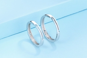 Detail of polished S925 sterling silver ring components with bright metallic luster
