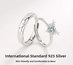 Detailed view of S925 sterling silver antler couple rings with pear-cut cubic zirconia